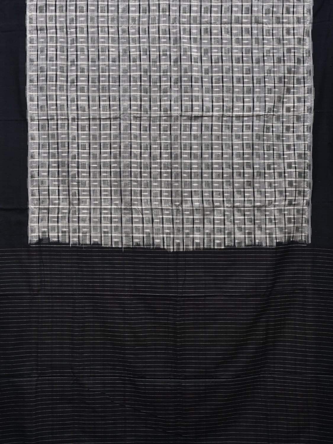 Grey and Black Pochampally Ikat Cotton Handloom Saree with Small Checks Design i0596