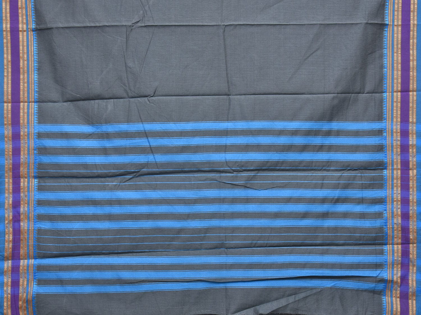 Grey and Blue Bamboo Cotton Plain Saree with Small Tmeple Border Design No Blouse bc0156