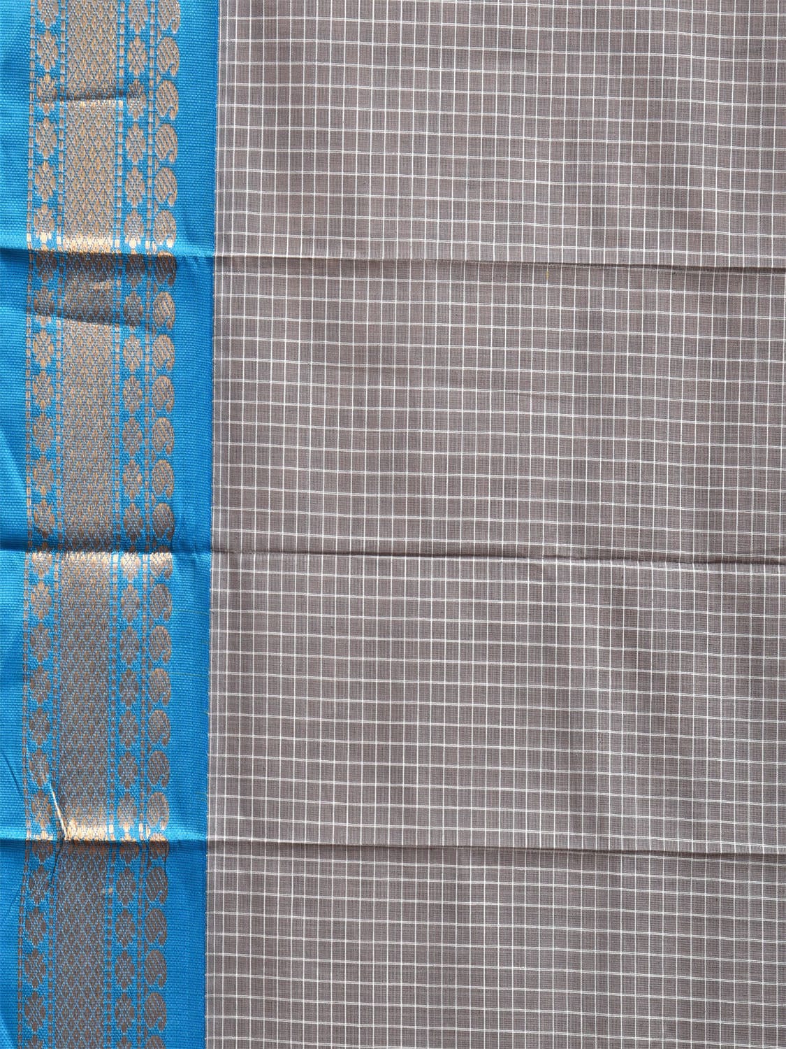 Grey and Blue Gadwal Cotton Viscose Saree with Checks and Pallu Design No Blouse g0471