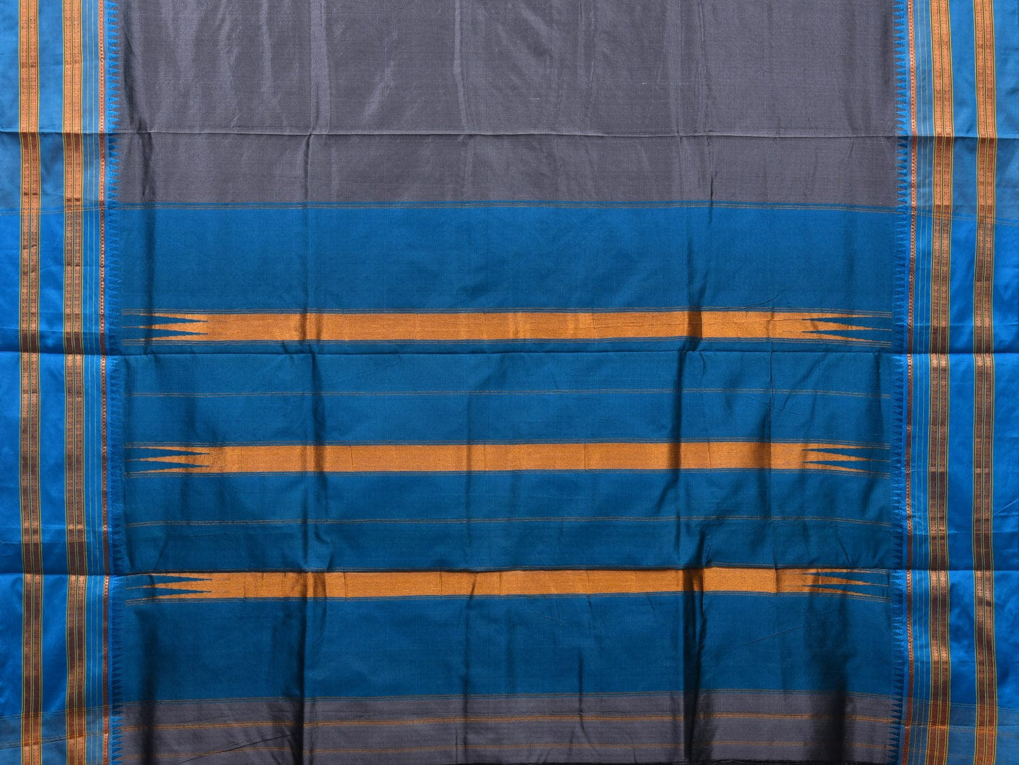 Grey and Blue Narayanpet Silk Handloom Plain Saree with Traditional Border Design No Blouse np0640