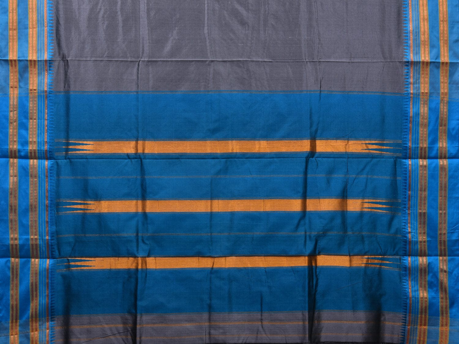 Grey and Blue Narayanpet Silk Handloom Plain Saree with Traditional Border Design No Blouse np0640