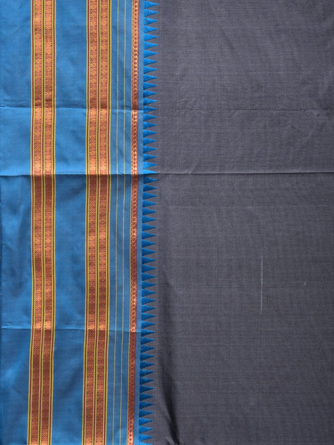 Grey and Blue Narayanpet Silk Handloom Plain Saree with Traditional Border Design No Blouse np0640