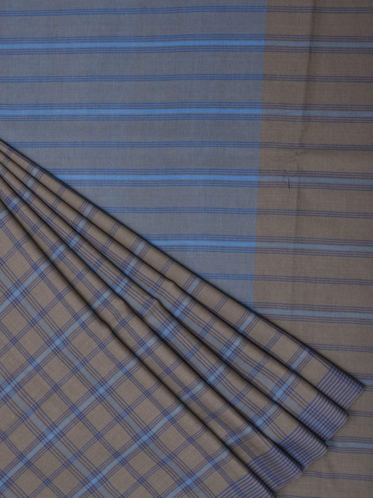 Grey and Blue Organic Cotton Handloom Saree with Checks Design o0158