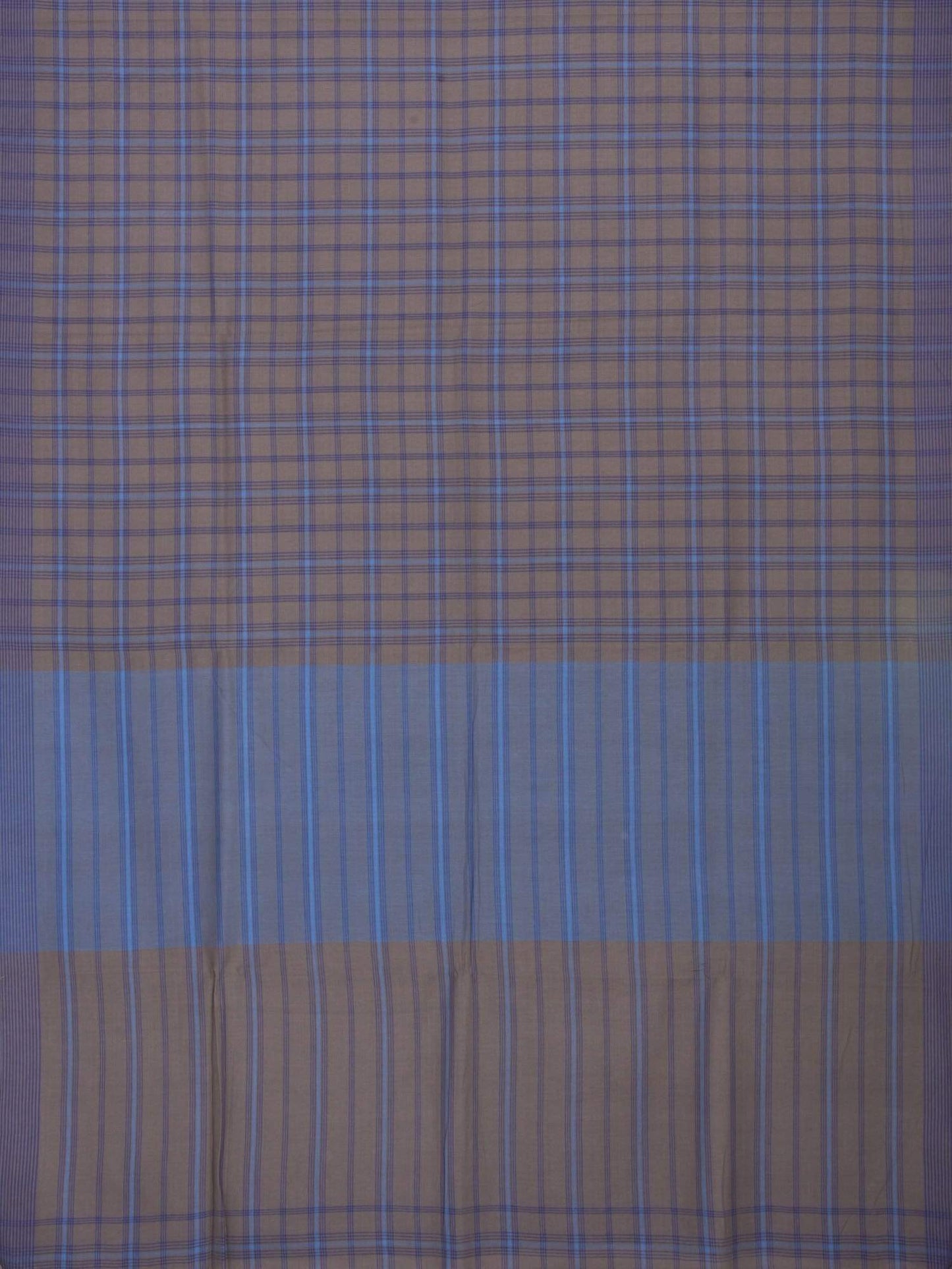 Grey and Blue Organic Cotton Handloom Saree with Checks Design o0158