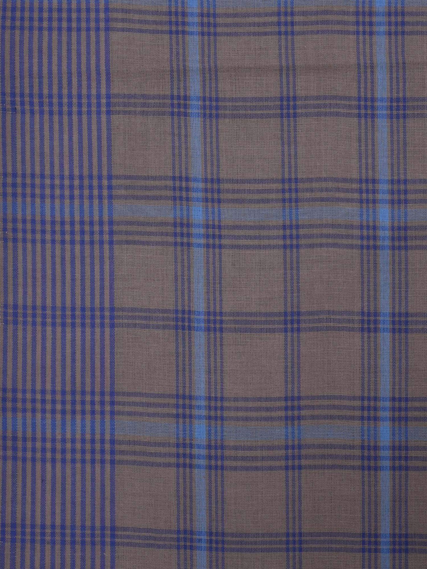 Grey and Blue Organic Cotton Handloom Saree with Checks Design o0158