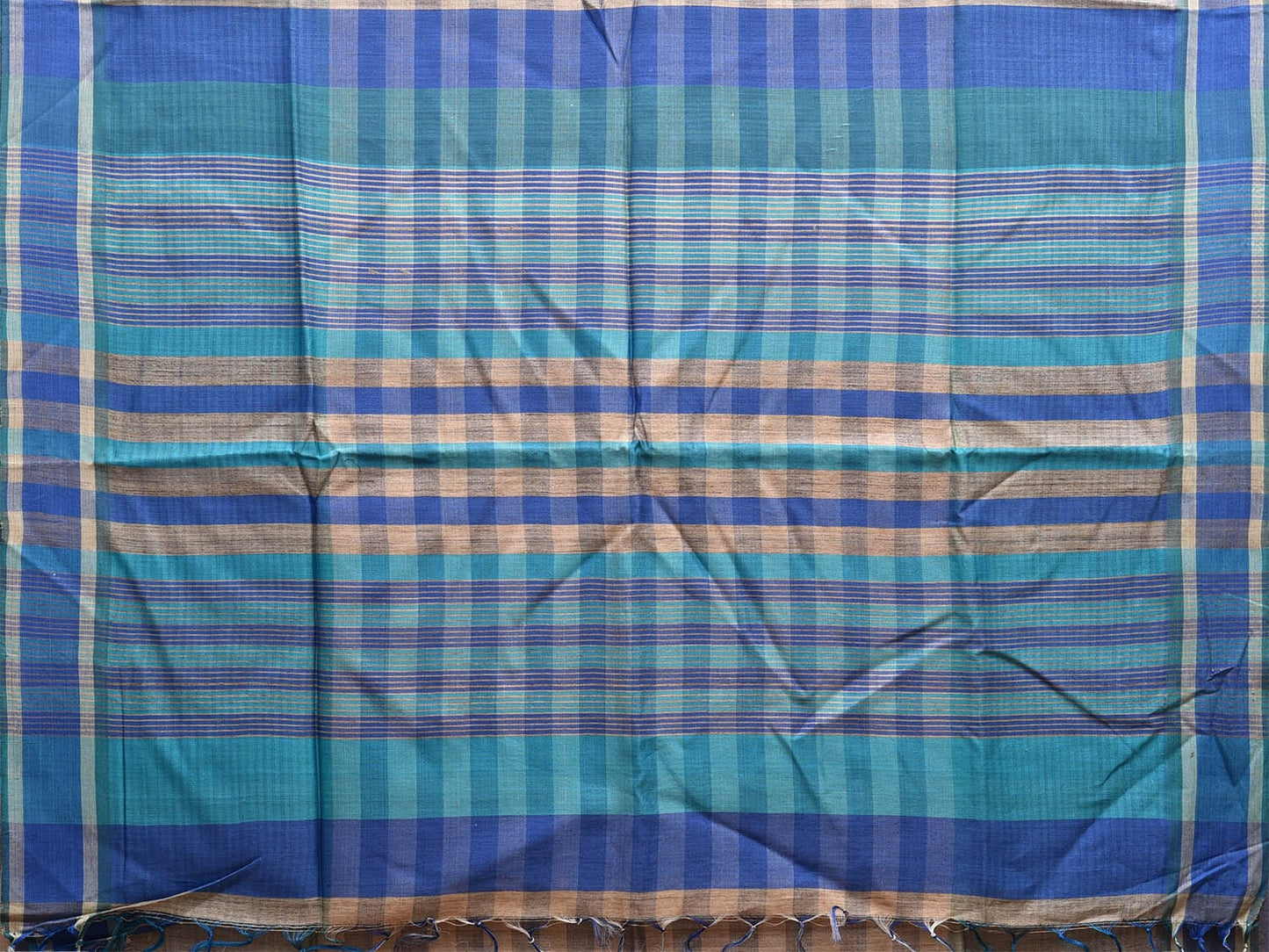 Grey and Blue Tussar Saree with Strips Body and Checks Pallu Design o0543