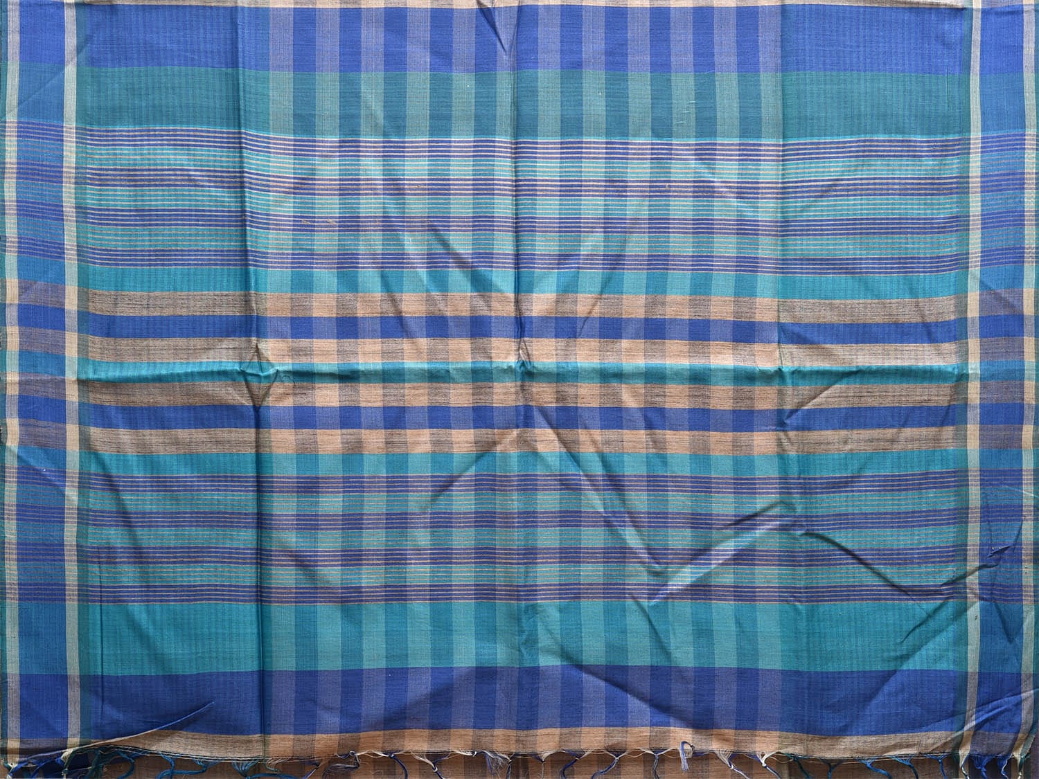 Grey and Blue Tussar Saree with Strips Body and Checks Pallu Design o0543