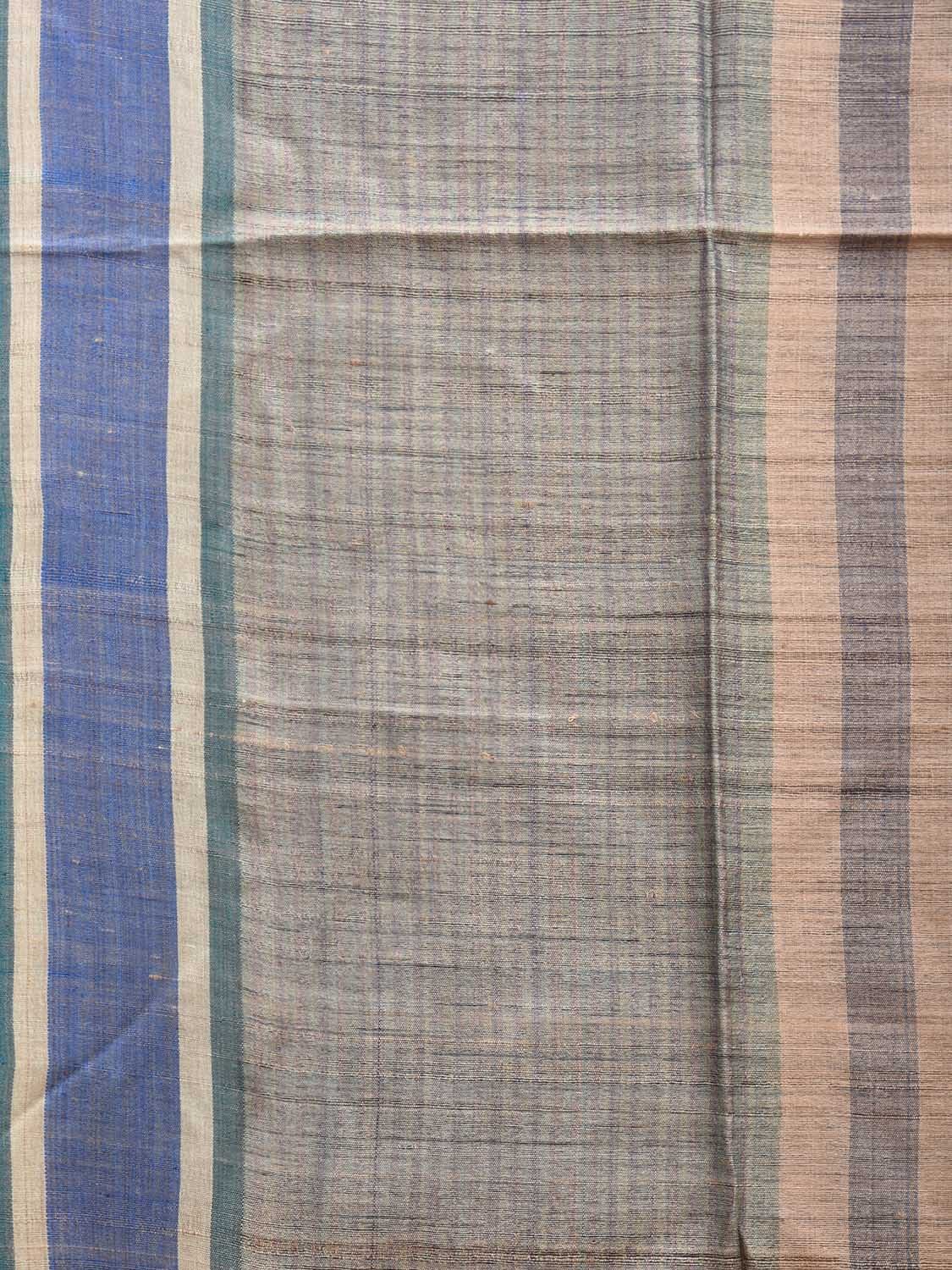 Grey and Blue Tussar Saree with Strips Body and Checks Pallu Design o0543