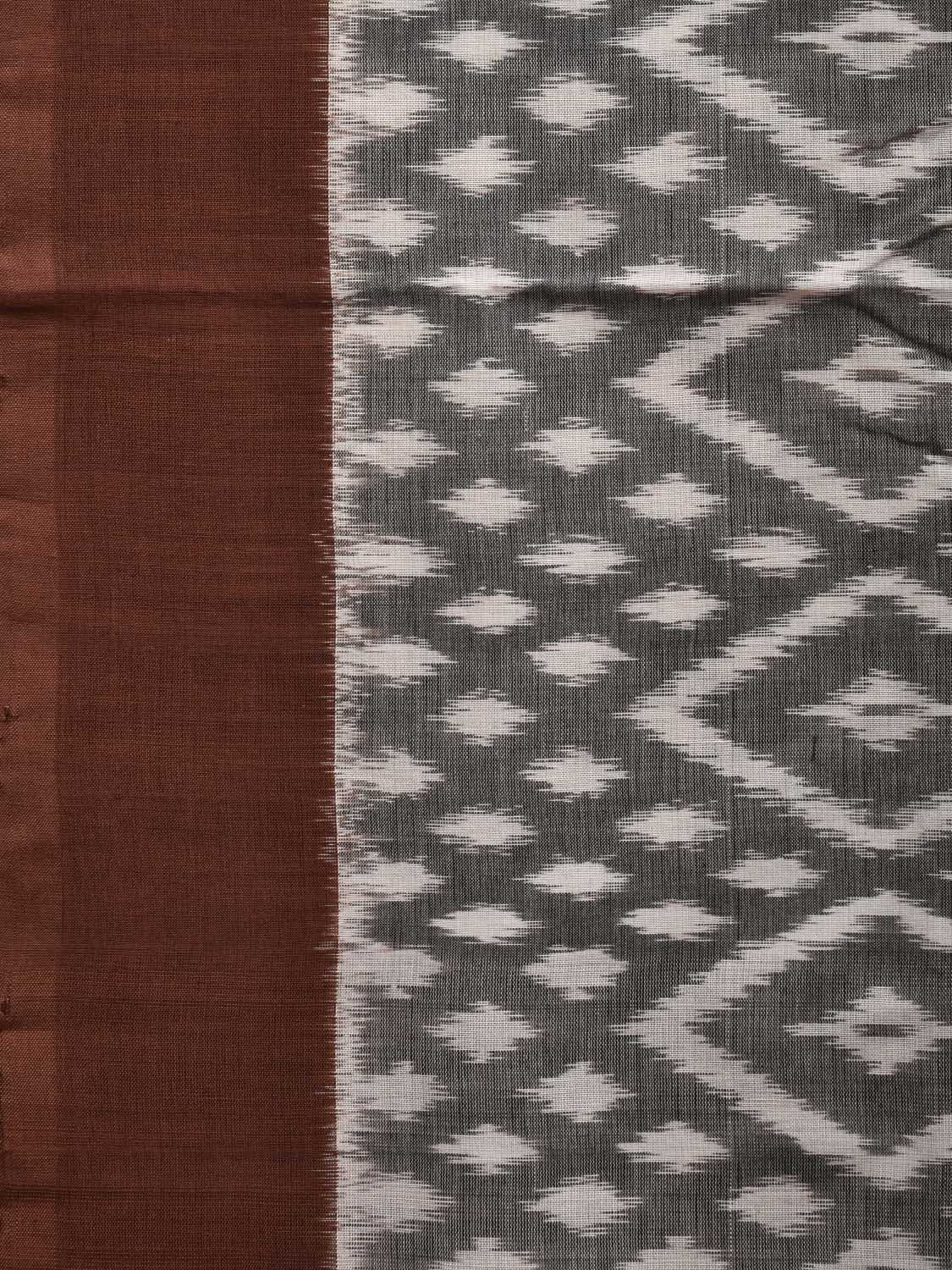 Grey and Brown Pochampally Ikat Cotton Handloom Saree with Grill Pallu Design i0734