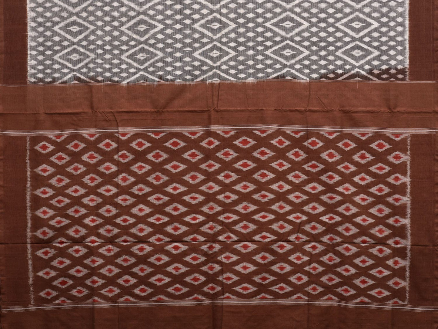 Grey and Brown Pochampally Ikat Cotton Handloom Saree with Grill Pallu Design i0734