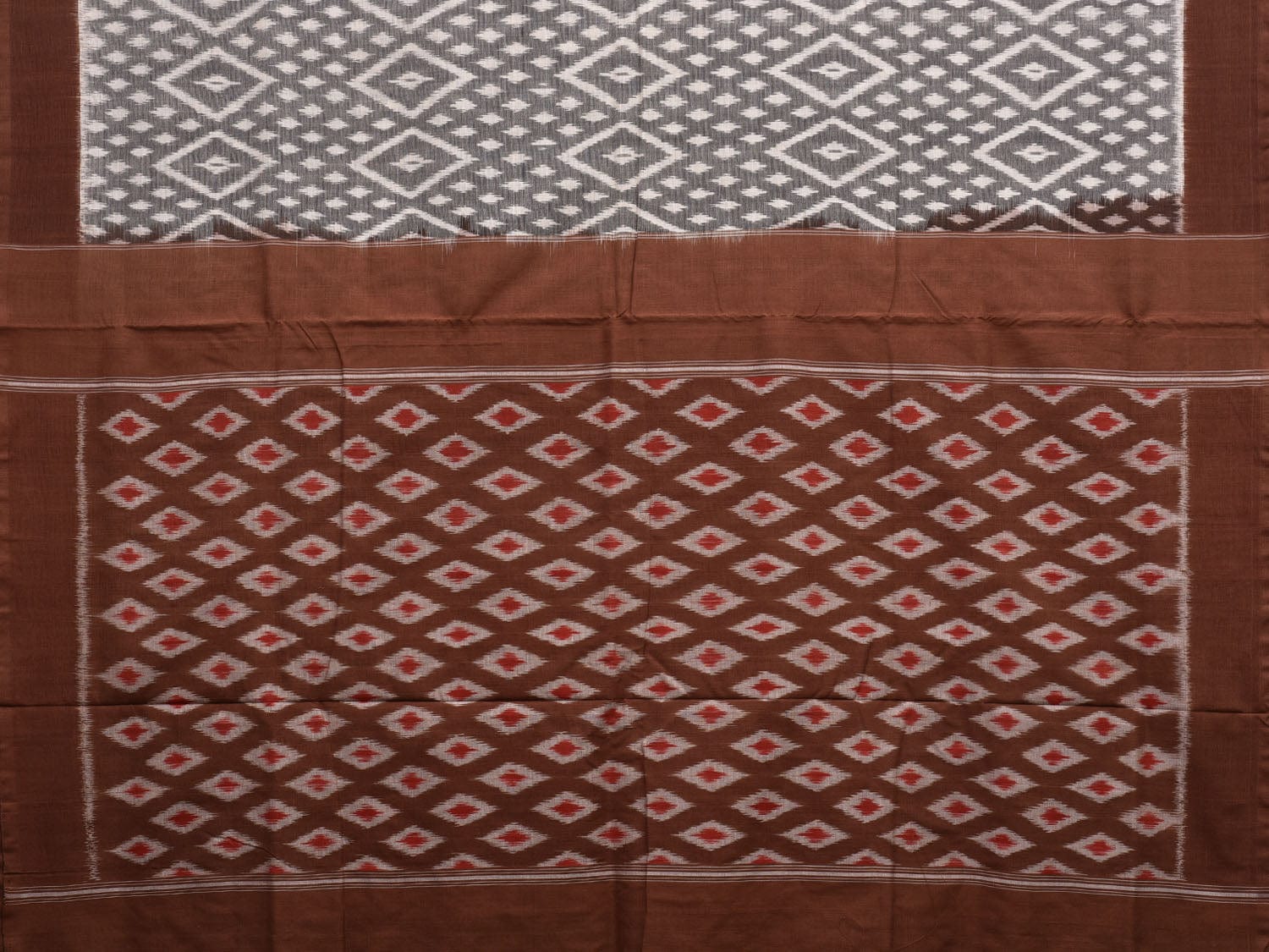 Grey and Brown Pochampally Ikat Cotton Handloom Saree with Grill Pallu Design i0734