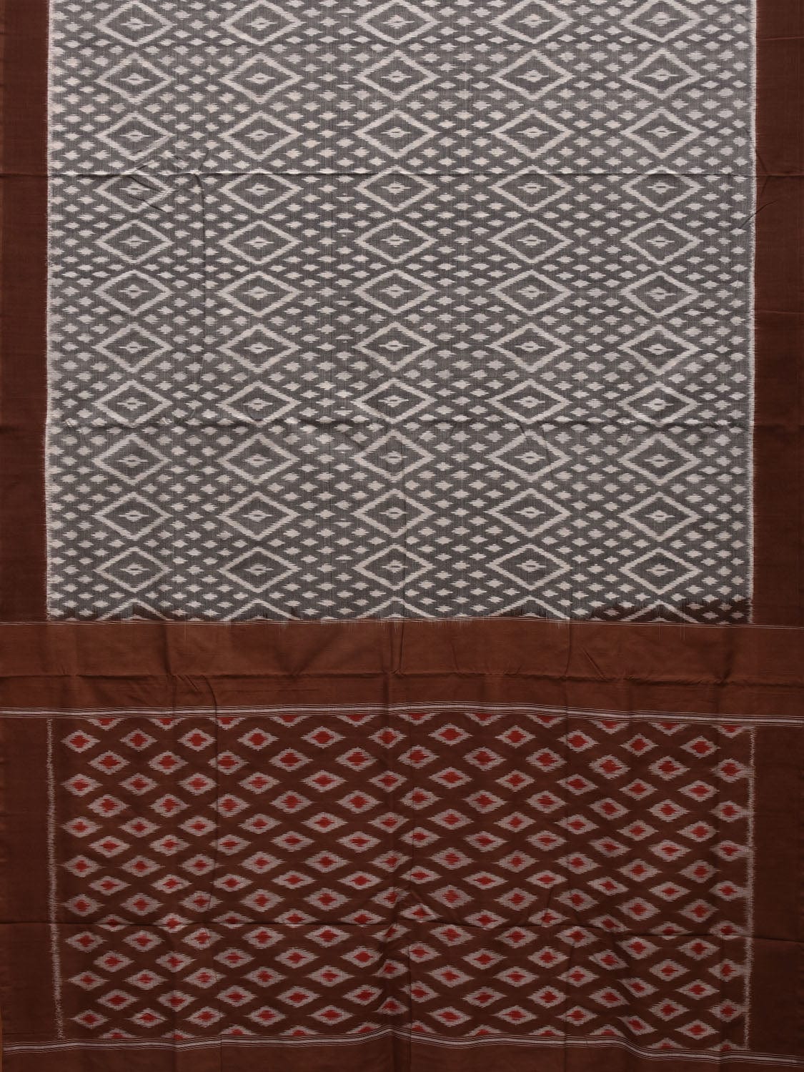 Grey and Brown Pochampally Ikat Cotton Handloom Saree with Grill Pallu Design i0734