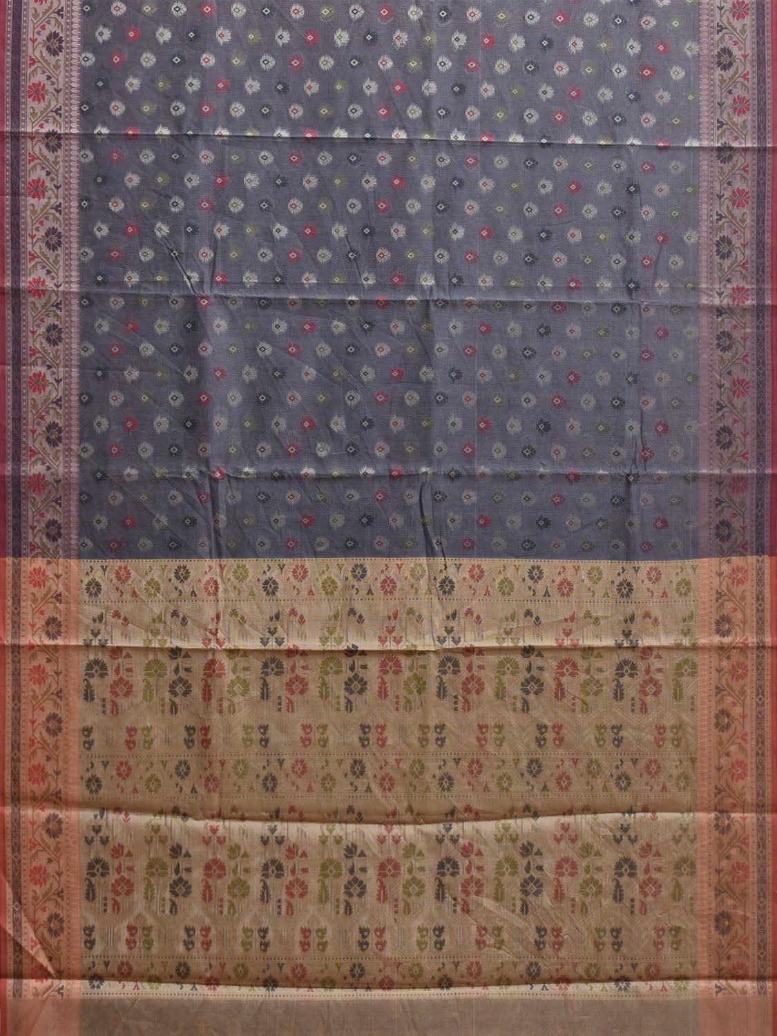 Grey and Cream Dhakai Jamdani Cotton Viscose Saree with Buta and Border Design dj0095