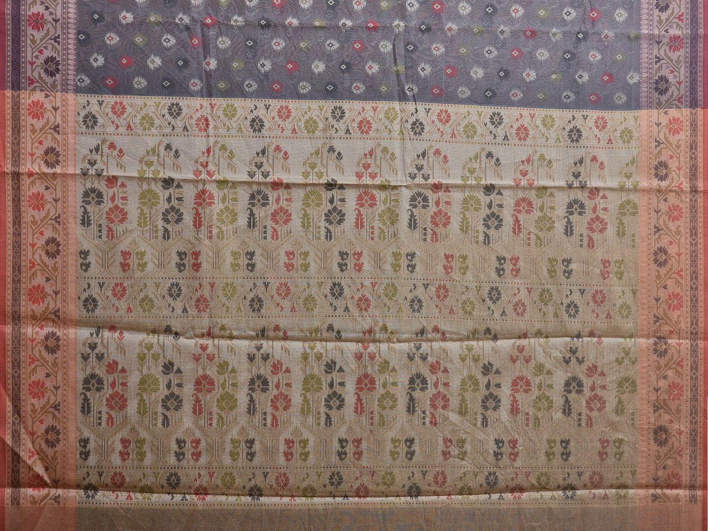 Grey and Cream Dhakai Jamdani Cotton Viscose Saree with Buta and Border Design dj0095