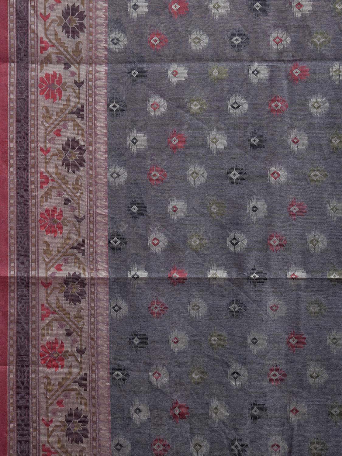 Grey and Cream Dhakai Jamdani Cotton Viscose Saree with Buta and Border Design dj0095