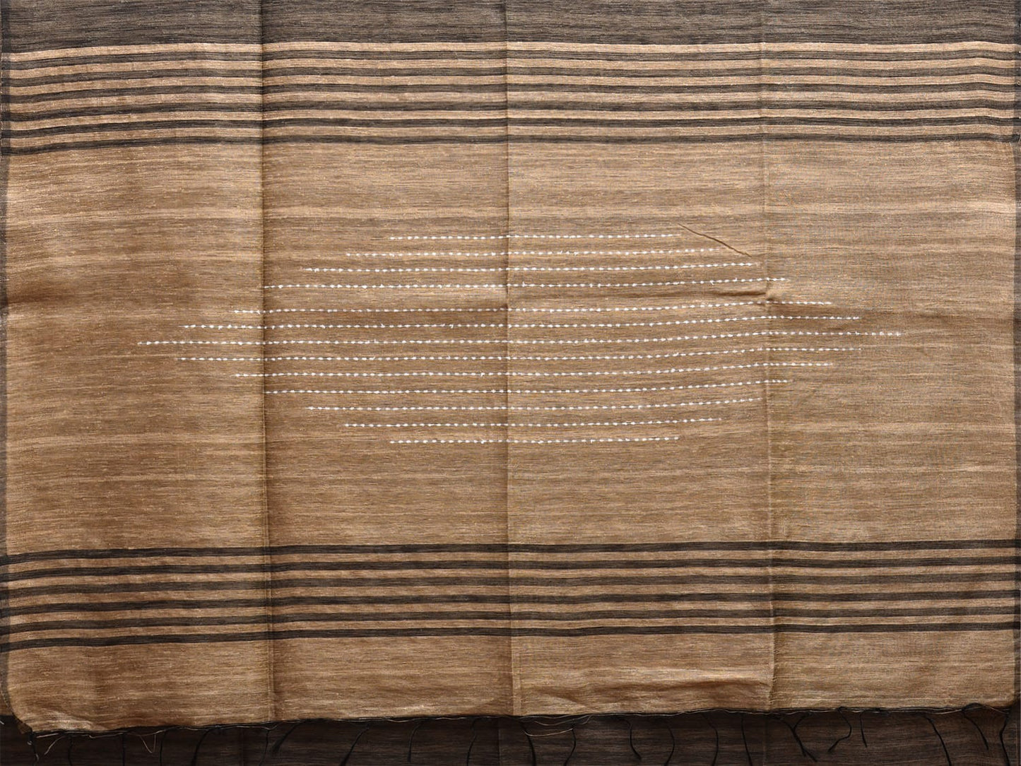 Grey and Cream Tussar Plain Saree with Strips Pallu Design o0566