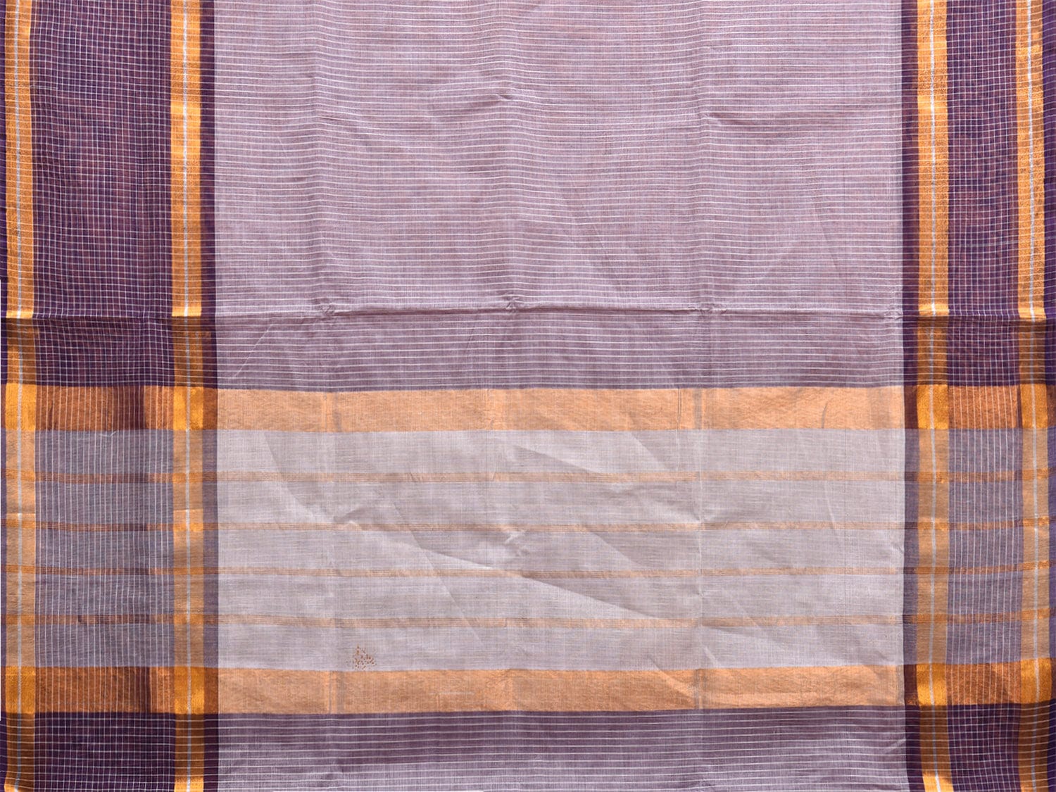 Grey and Dark Blue Kanchipuram Cotton Saree with Strips Body and Checks Border Design k0721