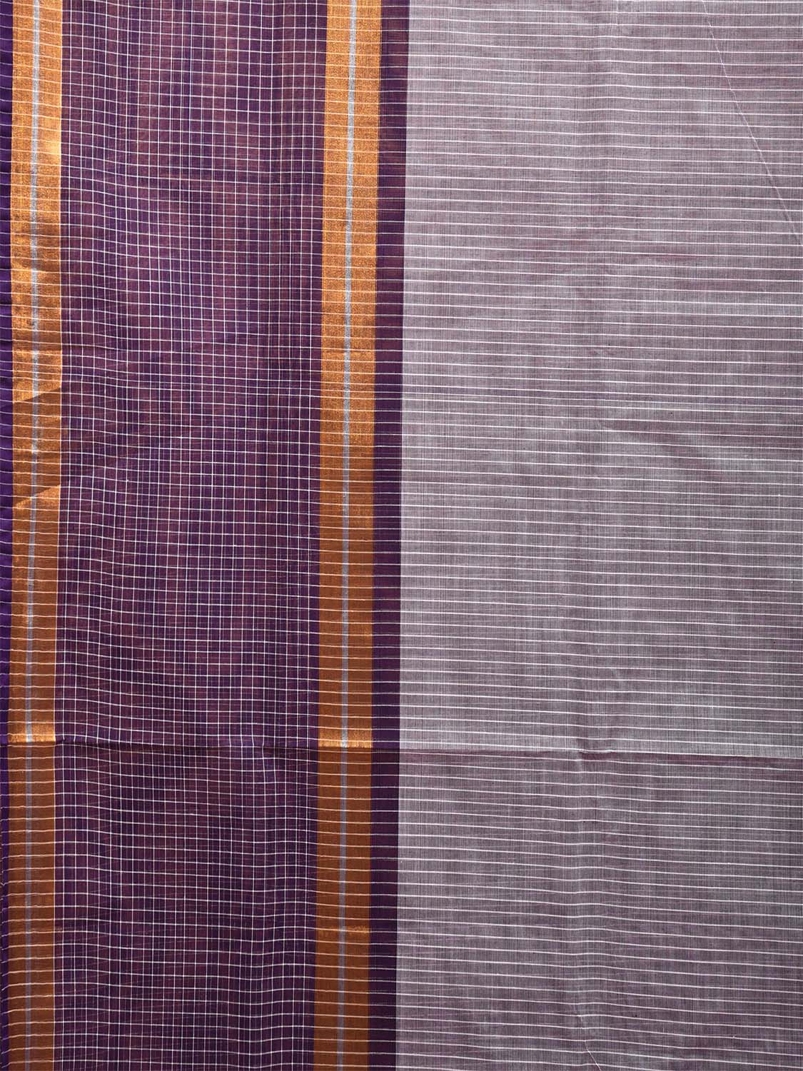 Grey and Dark Blue Kanchipuram Cotton Saree with Strips Body and Checks Border Design k0721