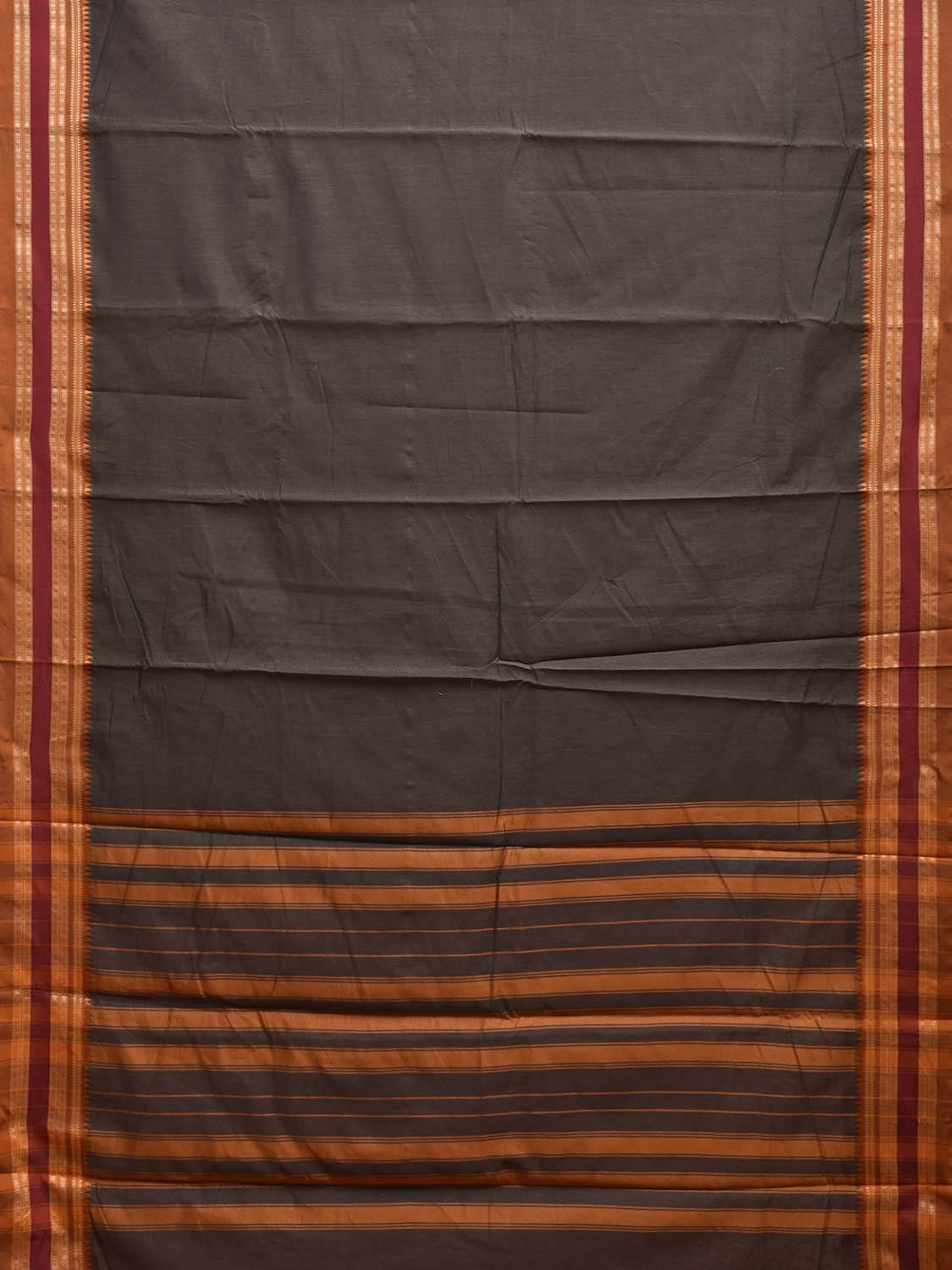 Grey and Fawn Bamboo Cotton Plain Saree with Strips Pallu Design No Blouse bc0682