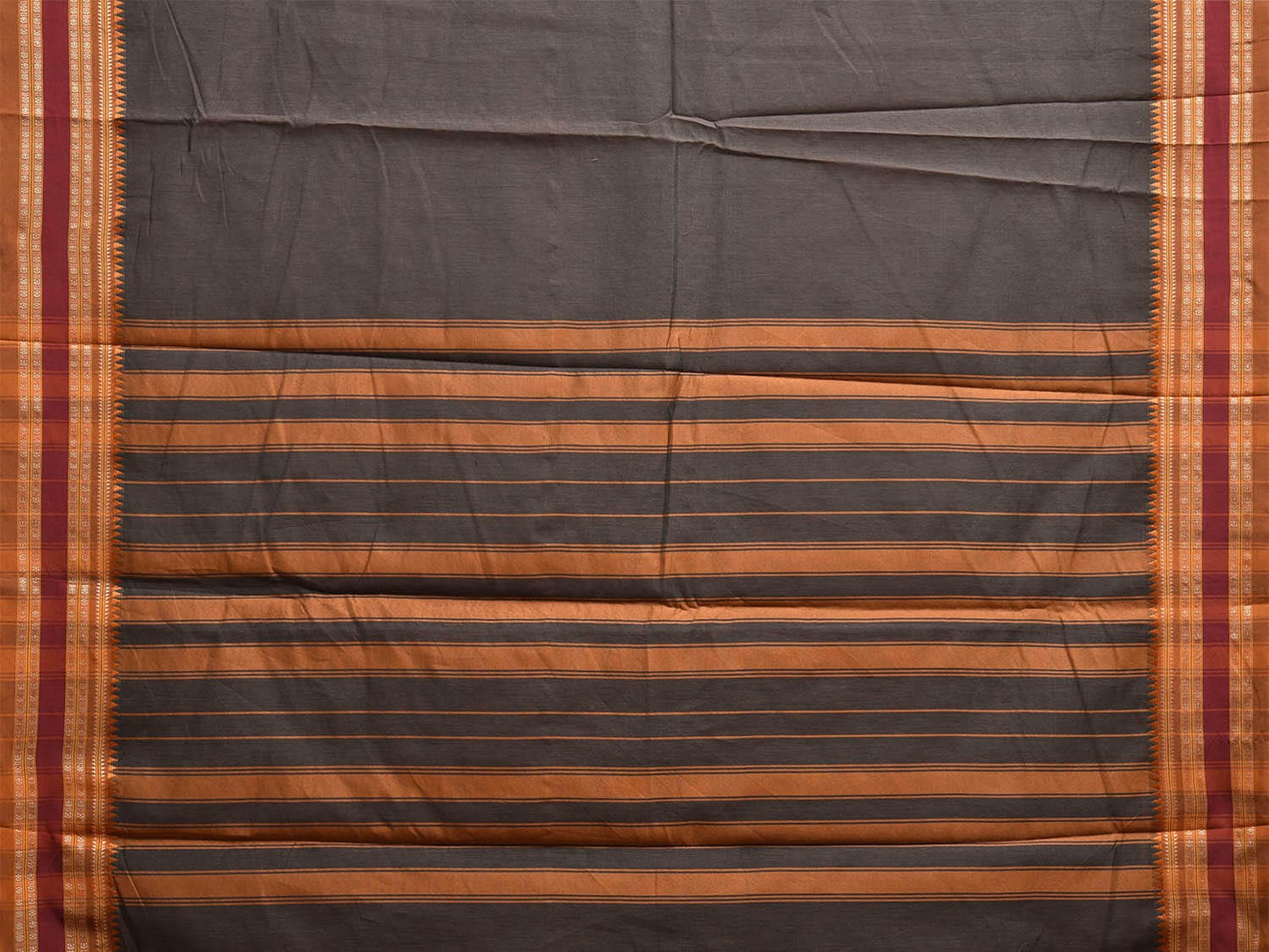 Grey and Fawn Bamboo Cotton Plain Saree with Strips Pallu Design No Blouse bc0682