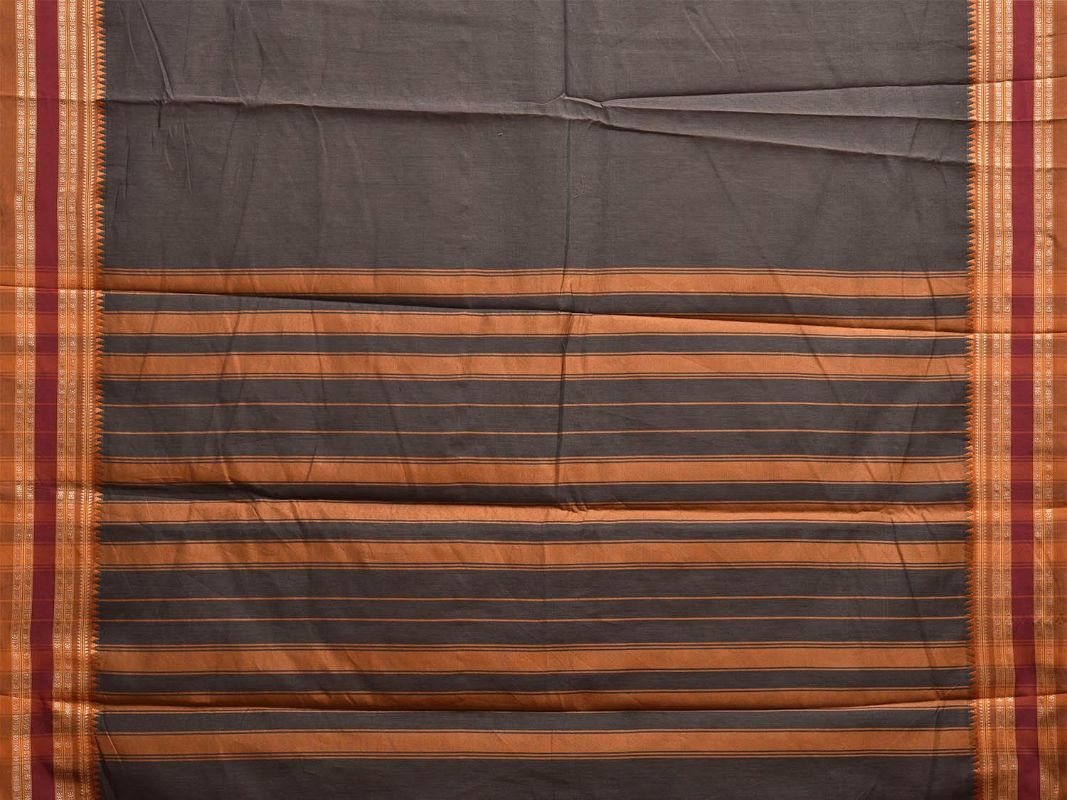 Grey and Fawn Bamboo Cotton Plain Saree with Strips Pallu Design No Blouse bc0682