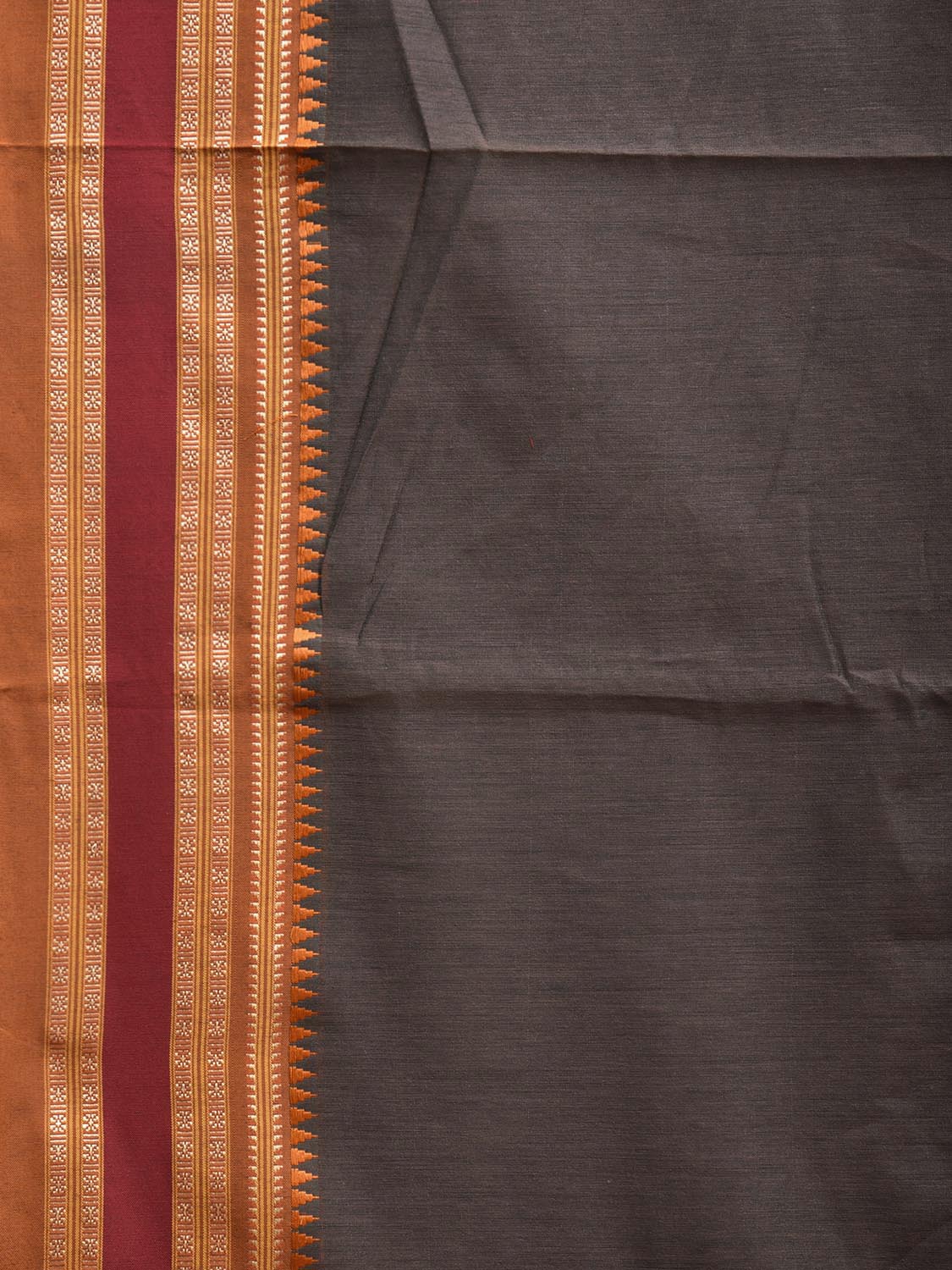 Grey and Fawn Bamboo Cotton Plain Saree with Strips Pallu Design No Blouse bc0682