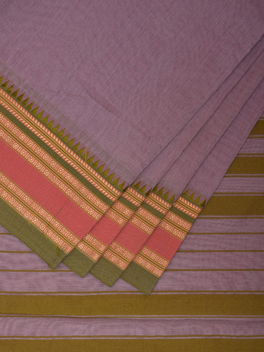 Grey and Green Bamboo Cotton Plain Saree with Strips Pallu Design No Blouse bc0341