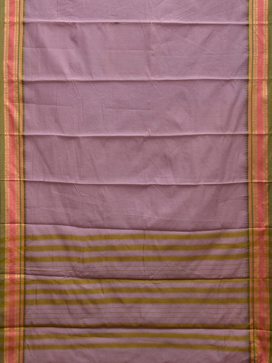 Grey and Green Bamboo Cotton Plain Saree with Strips Pallu Design No Blouse bc0341