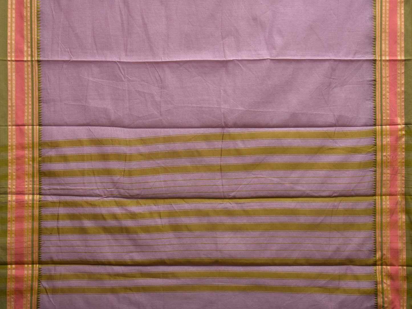 Grey and Green Bamboo Cotton Plain Saree with Strips Pallu Design No Blouse bc0341