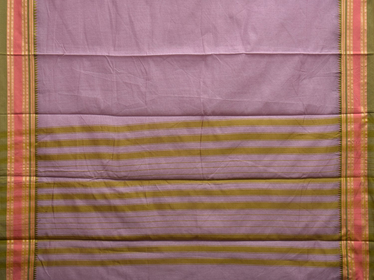 Grey and Green Bamboo Cotton Plain Saree with Strips Pallu Design No Blouse bc0341