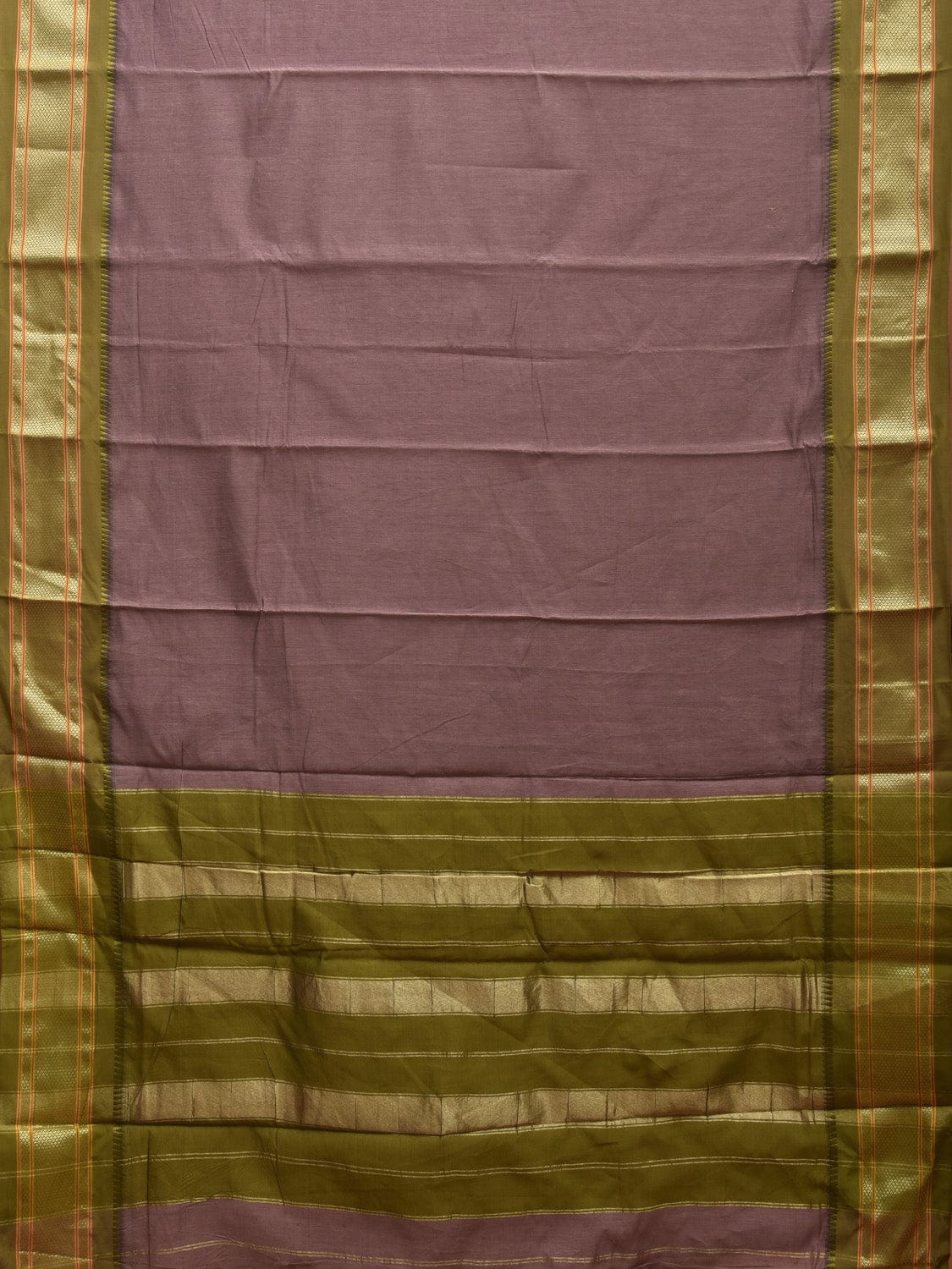 Grey and Green Bamboo Cotton Plain Saree with Strips Pallu Design No Blouse bc0350