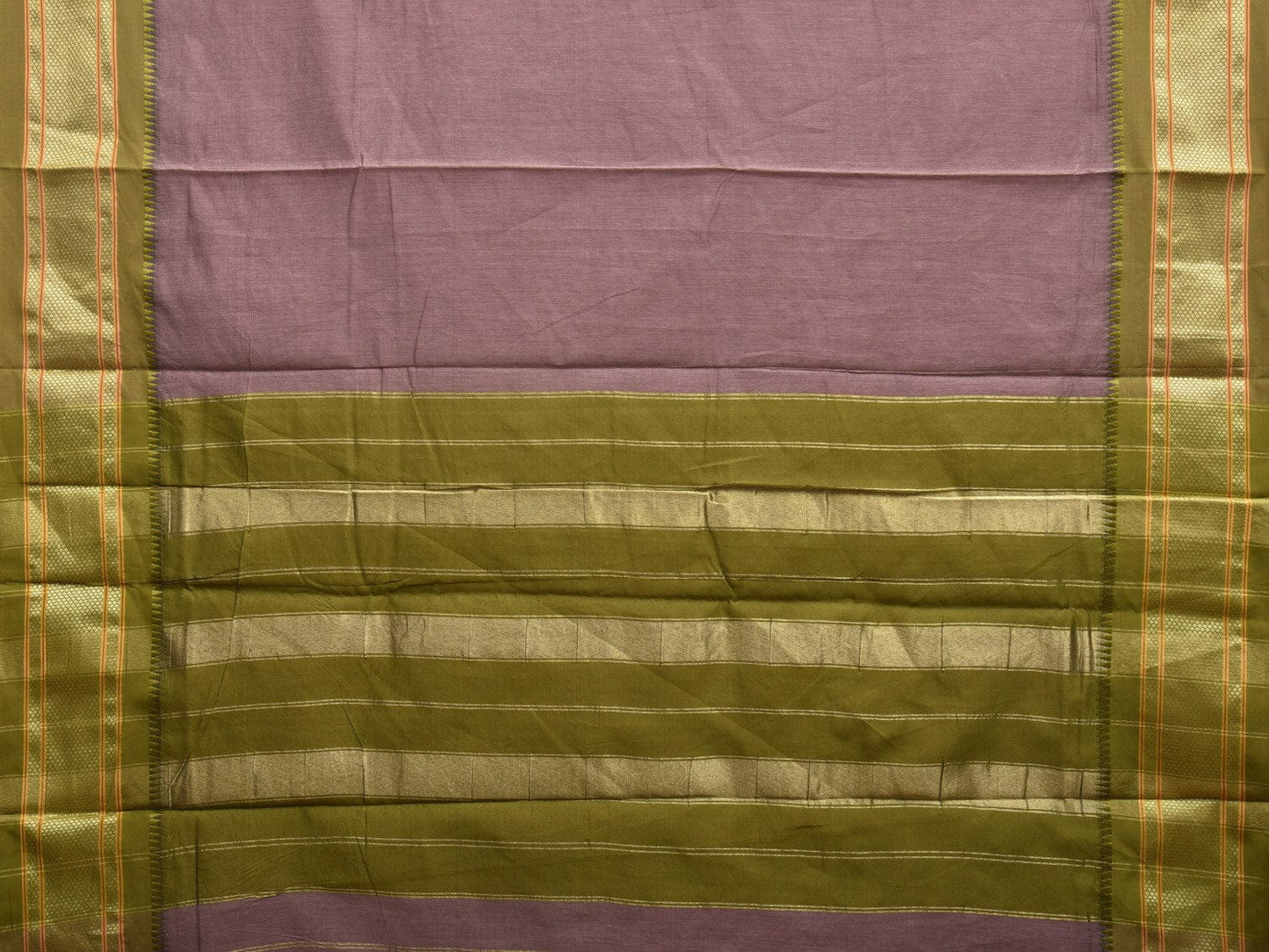 Grey and Green Bamboo Cotton Plain Saree with Strips Pallu Design No Blouse bc0350