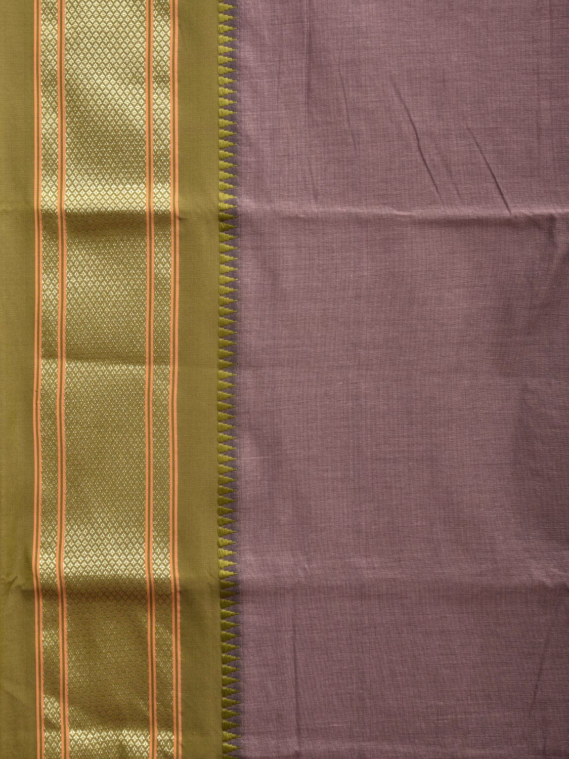 Grey and Green Bamboo Cotton Plain Saree with Strips Pallu Design No Blouse bc0350