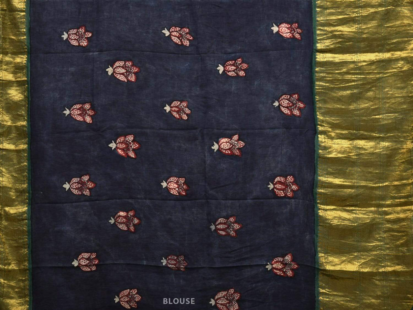 Grey and Green Kalamkari Hand Painted Kanchipuram Silk Handloom Saree with Floral Design KL0520