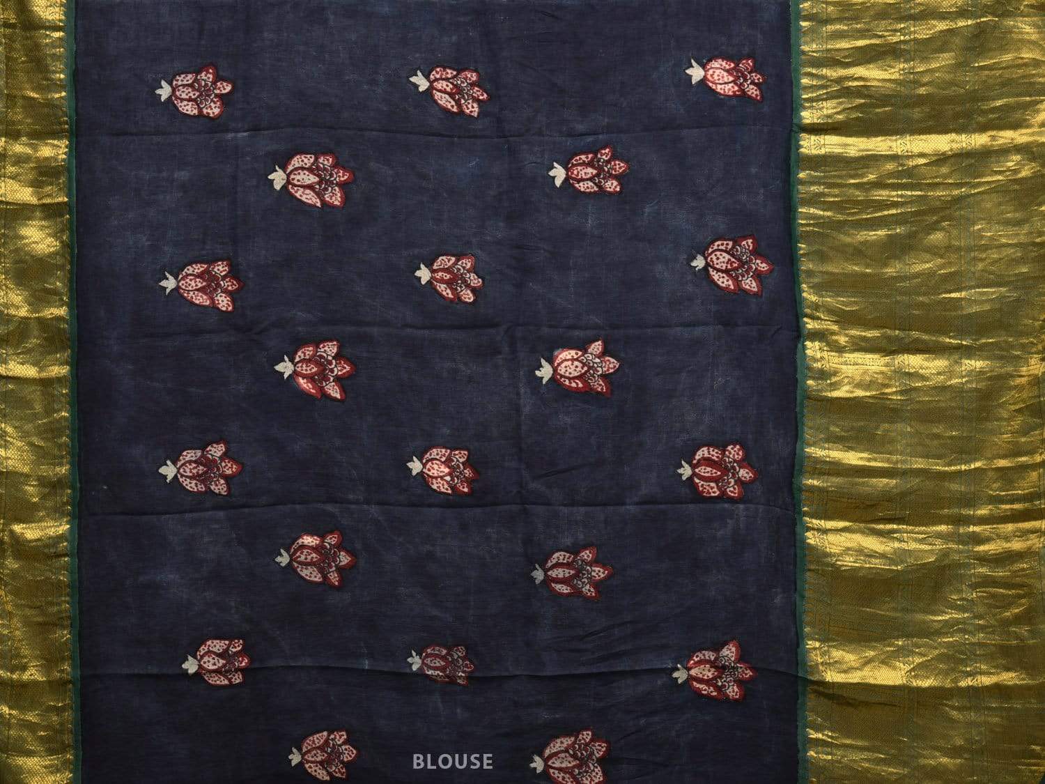 Grey and Green Kalamkari Hand Painted Kanchipuram Silk Handloom Saree with Floral Design KL0520