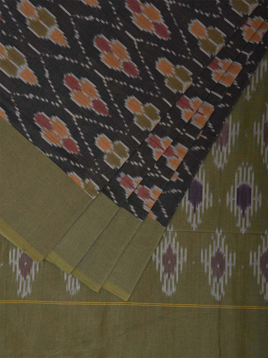 Grey and Green Pochampally Ikat Cotton Handloom Saree with All Over Body and Pallu Design i0897