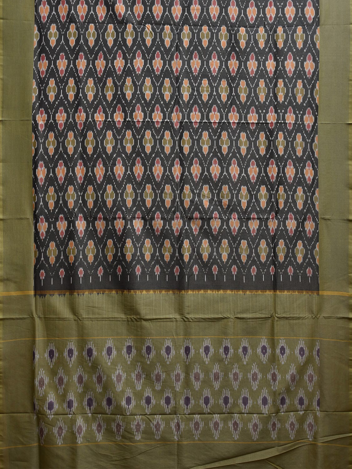 Grey and Green Pochampally Ikat Cotton Handloom Saree with All Over Body and Pallu Design i0897