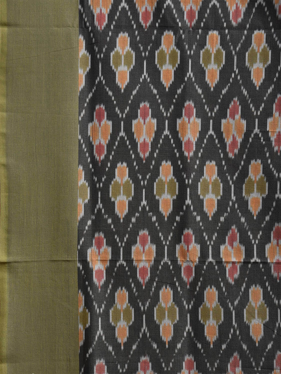 Grey and Green Pochampally Ikat Cotton Handloom Saree with All Over Body and Pallu Design i0897