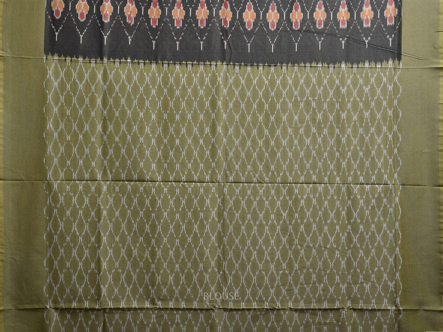 Grey and Green Pochampally Ikat Cotton Handloom Saree with All Over Body and Pallu Design i0897