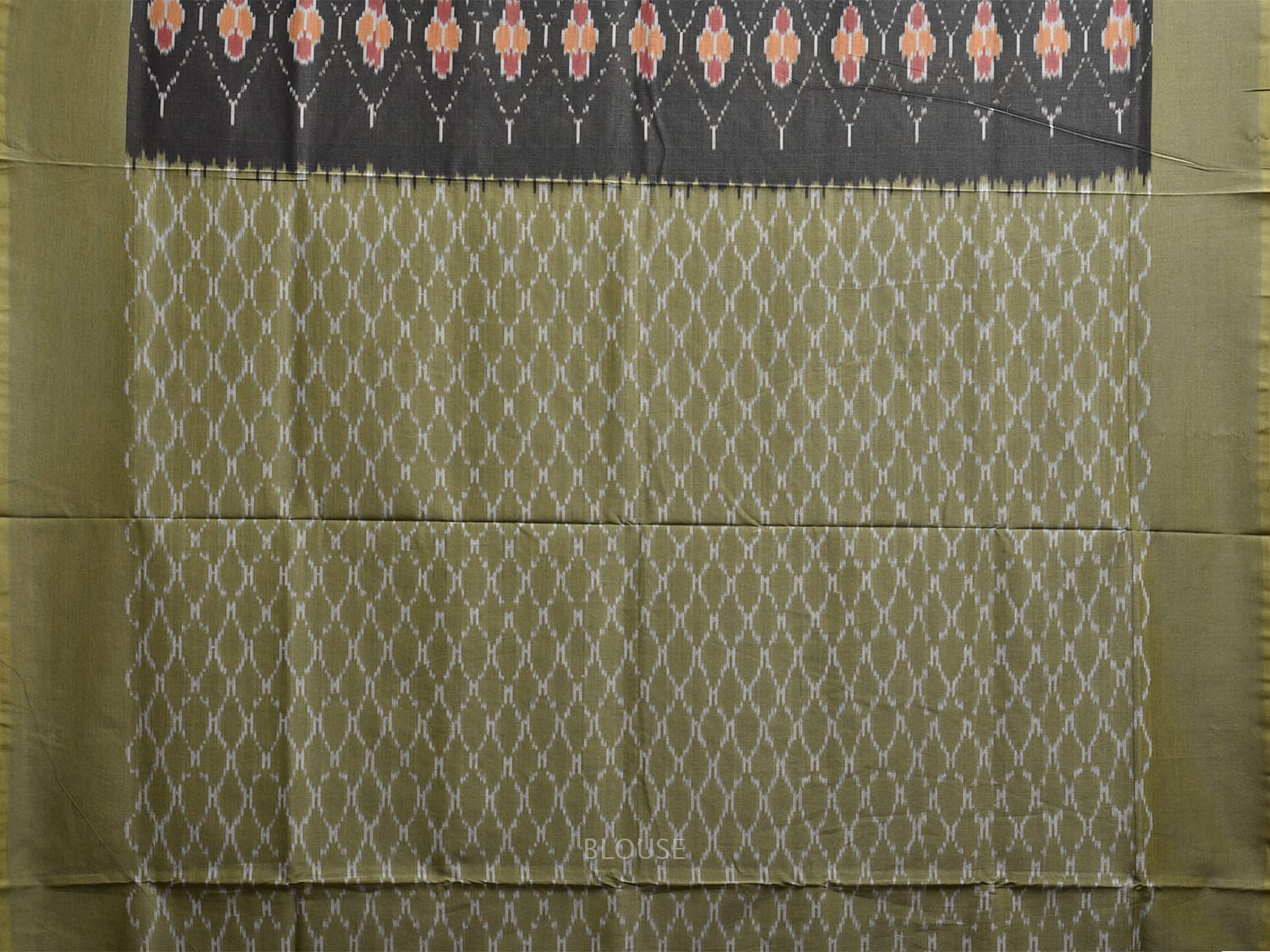 Grey and Green Pochampally Ikat Cotton Handloom Saree with All Over Body and Pallu Design i0897