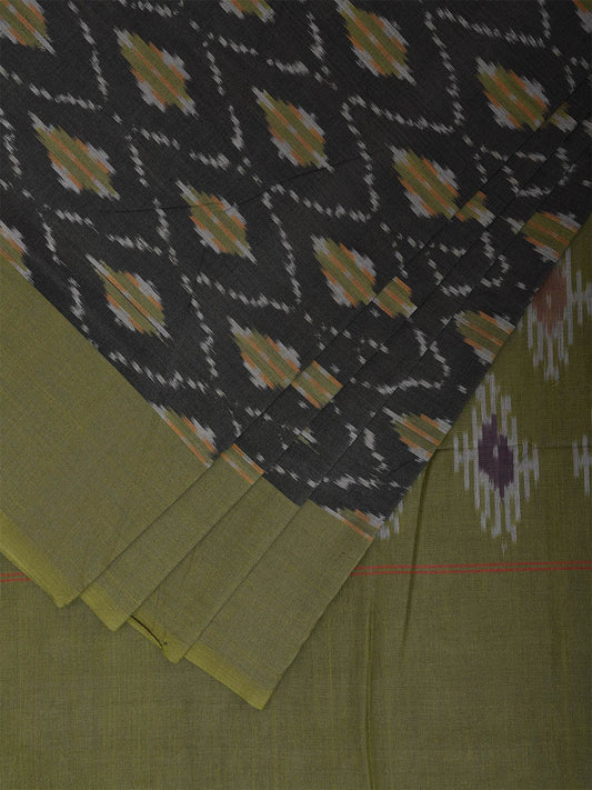 Grey and Green Pochampally Ikat Cotton Handloom Saree with All Over Body and Pallu Design i0899