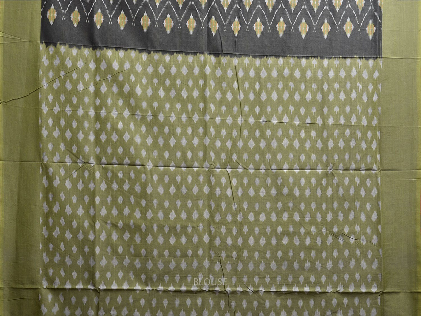 Grey and Green Pochampally Ikat Cotton Handloom Saree with All Over Body and Pallu Design i0899