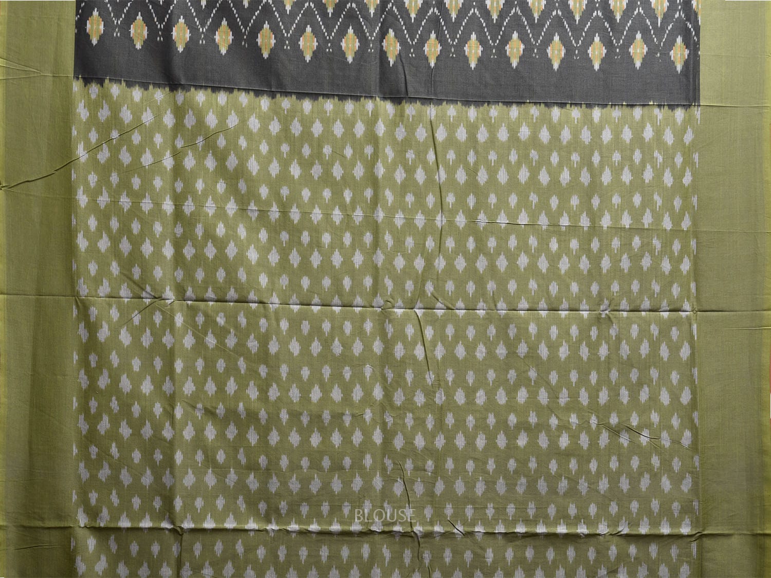 Grey and Green Pochampally Ikat Cotton Handloom Saree with All Over Body and Pallu Design i0899