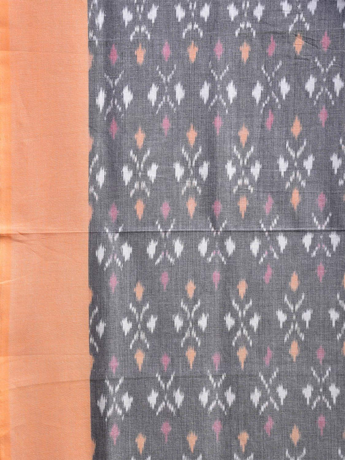Grey and Light Orange Pochampally Ikat Cotton Handloom Saree with All Over Body and Pallu Design i0893