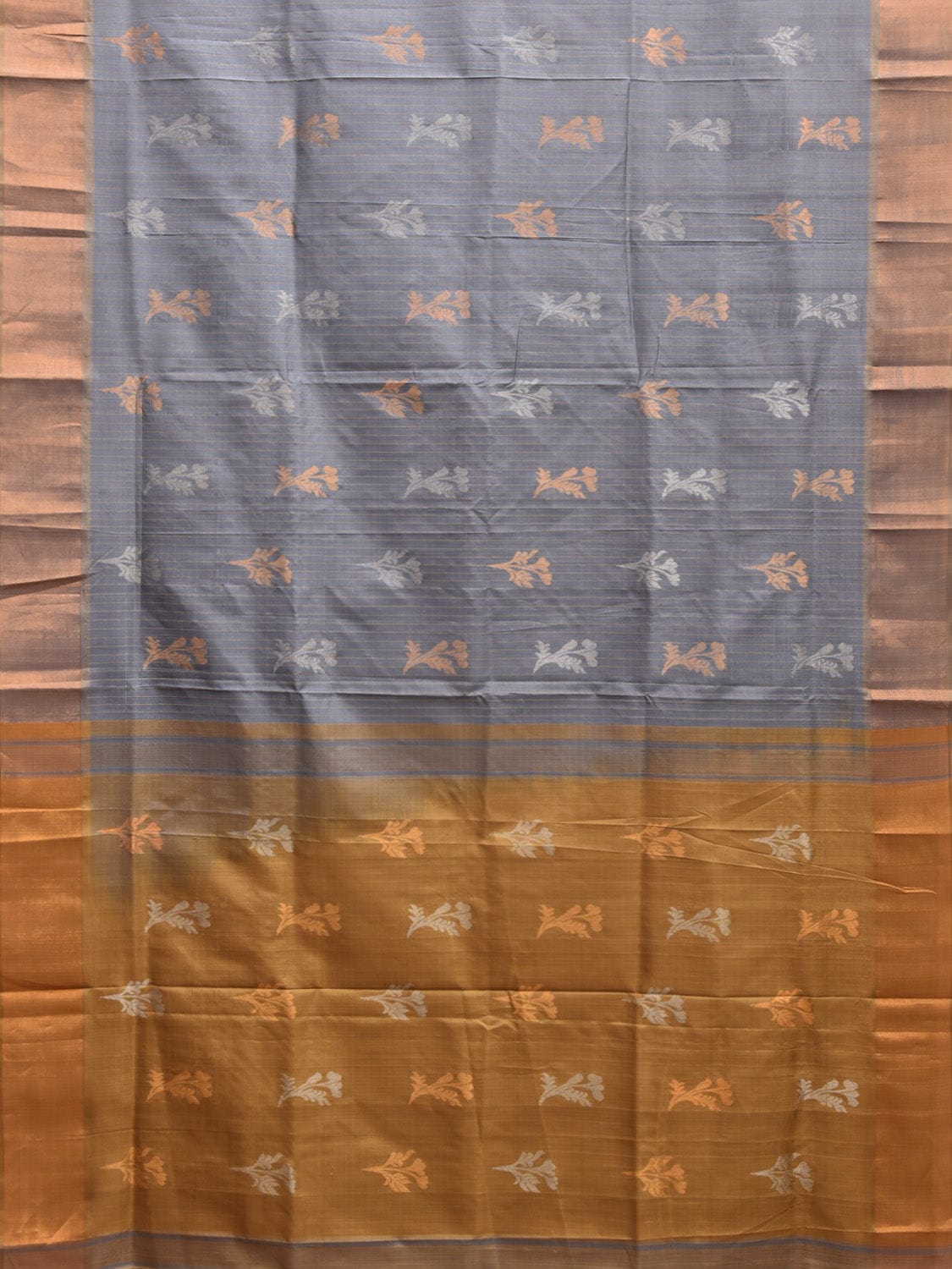 Grey and Light Yellow Uppada Plain Silk Handloom Saree with Buta and Contrast Pallu Design u2239