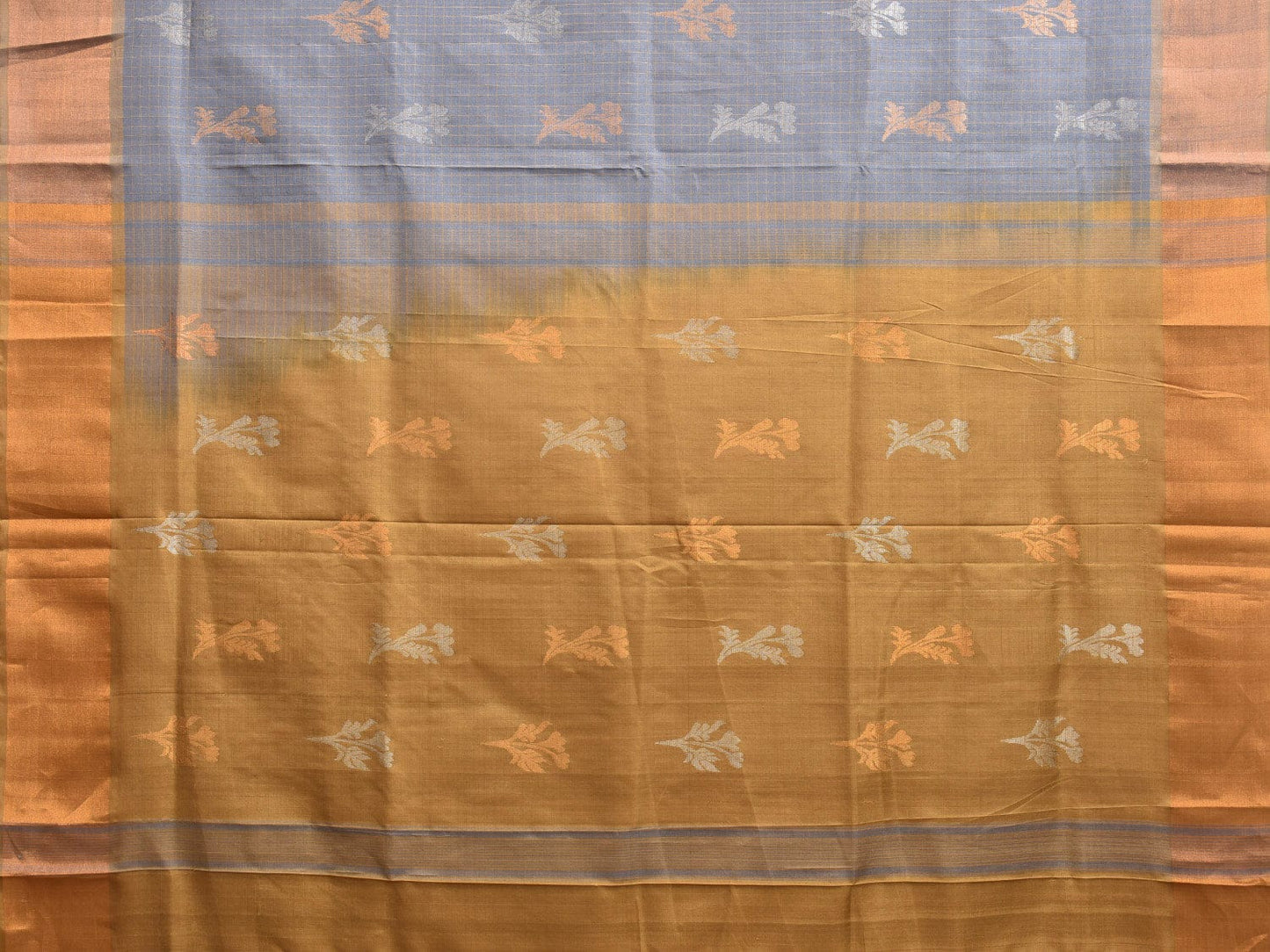 Grey and Light Yellow Uppada Plain Silk Handloom Saree with Buta and Contrast Pallu Design u2239