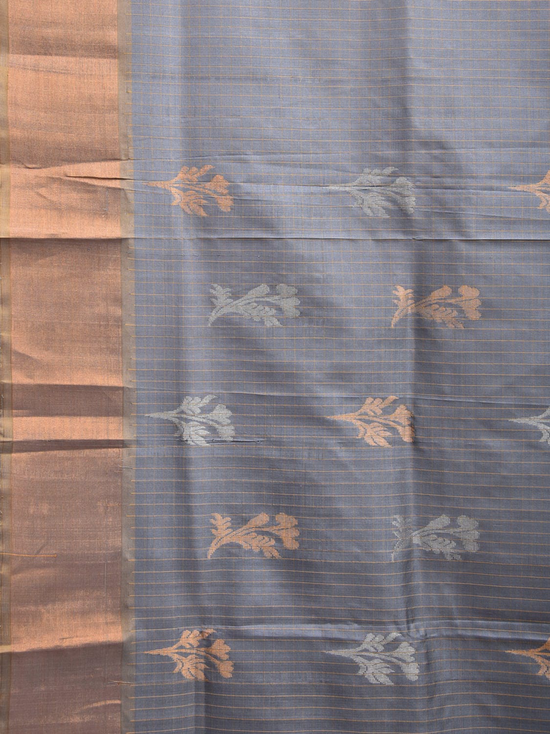 Grey and Light Yellow Uppada Plain Silk Handloom Saree with Buta and Contrast Pallu Design u2239