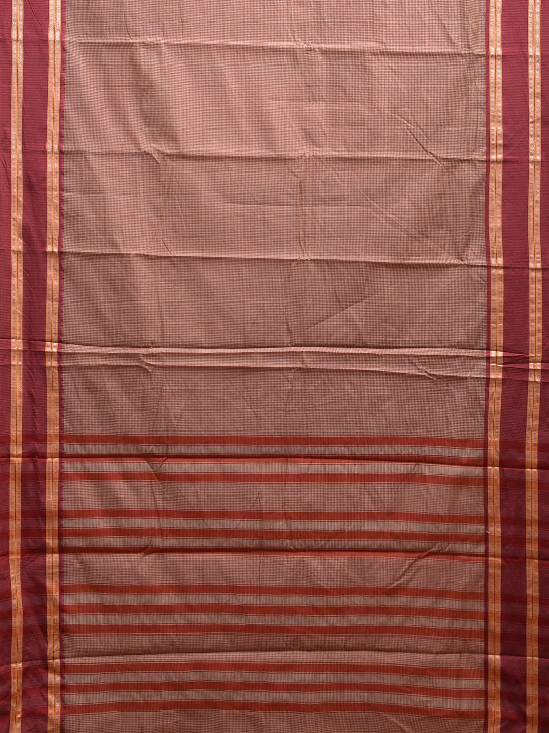 Grey and Maroon Bamboo Cotton Saree with Small Checks and Strips Pallu Design No Blouse bc0587