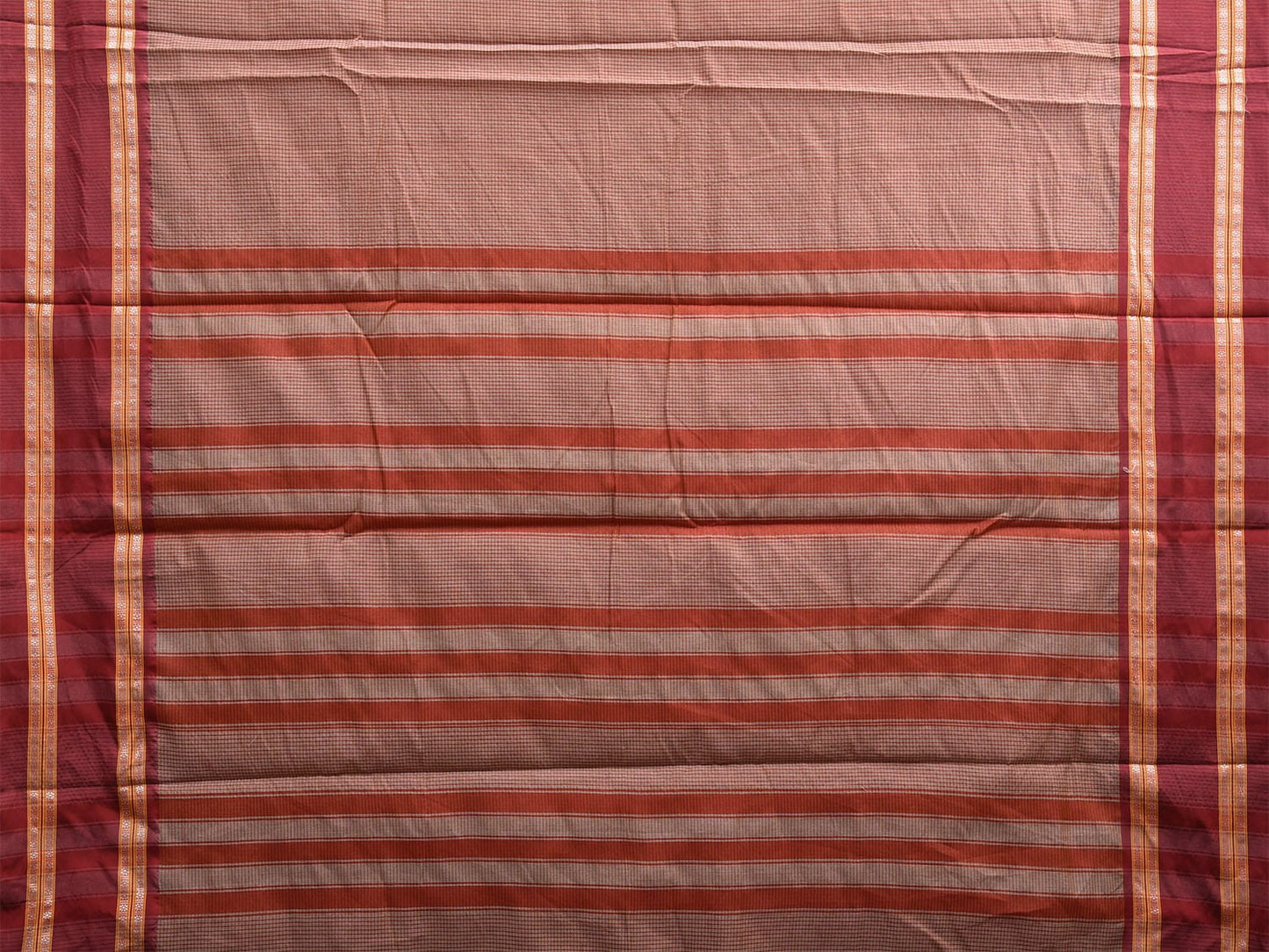 Grey and Maroon Bamboo Cotton Saree with Small Checks and Strips Pallu Design No Blouse bc0587