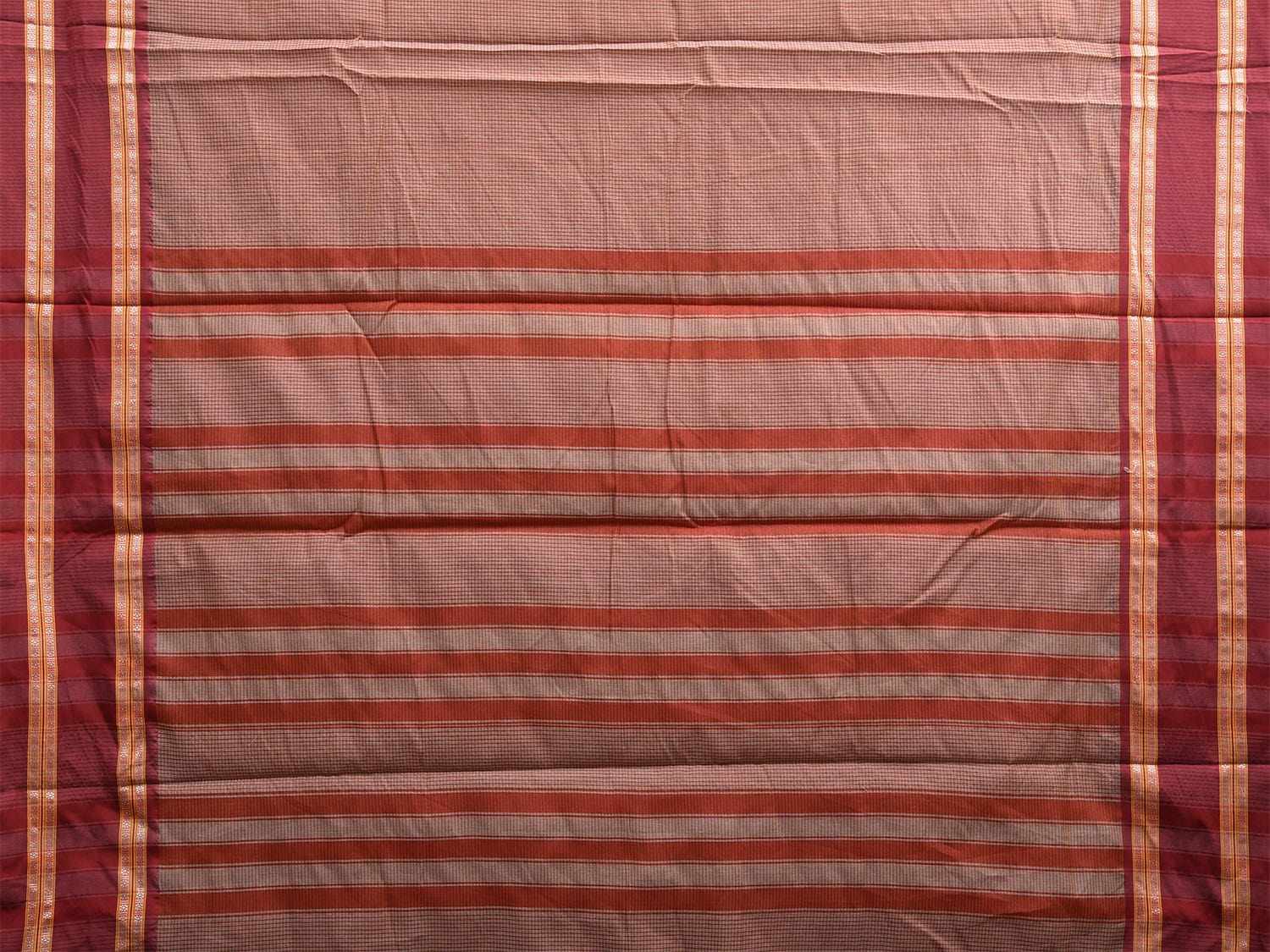 Grey and Maroon Bamboo Cotton Saree with Small Checks and Strips Pallu Design No Blouse bc0587